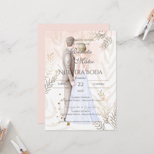 Boho Spanish Wedding Invitation Inbjudningar (Fram/Back In Situ)
