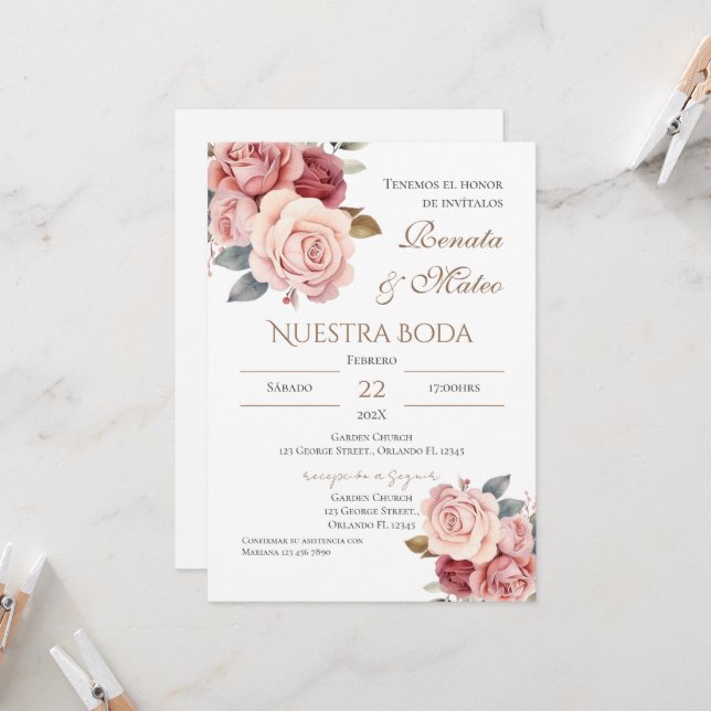 Boho Spanish Wedding Invitation Inbjudningar (Fram/Back In Situ)