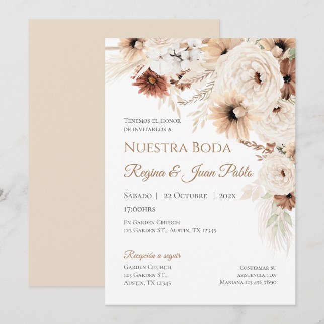 Boho Spanska bröllopsinbjudan Inbjudningar (Fram/baksida)