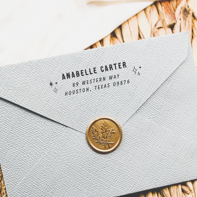 Boho Sparkles Handwrite Namn & Returadress Stämpel (Rubber Stamp Mock-up)