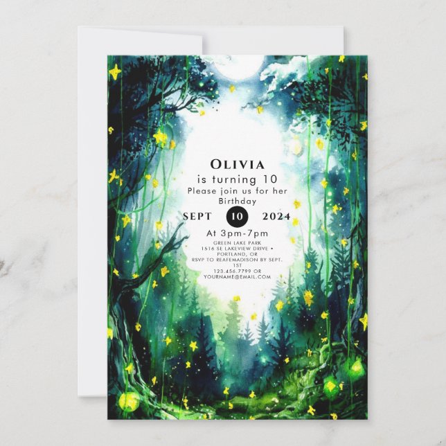 Boho Sparkling Woodland Birthday Inbjudningar (Framsida)