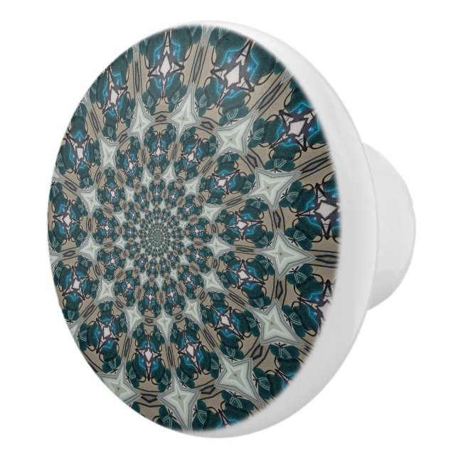 Boho Spiral Teal och Khaki Kalejdoskop Knopp (Höger)