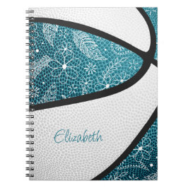 Boho sport prickelmönster teal vit basketboll anteckningsbok