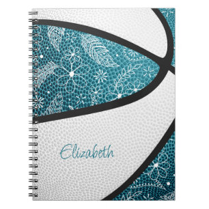 Boho sport prickelmönster teal vit basketboll anteckningsbok