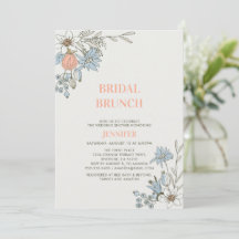 Boho Spring Blå Blommig Bröllop Brunch Shower Inbj