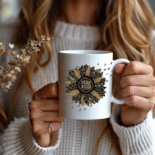 Boho "Stanna Vild" Camo Solros 15oz kaffe Mugg (Skapare uppladdad)