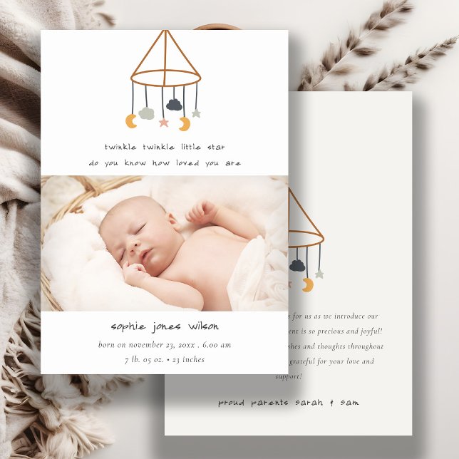 Boho Star Måne Cloud Baby Photo Birth Notice Tack Kort (Skapare uppladdad)