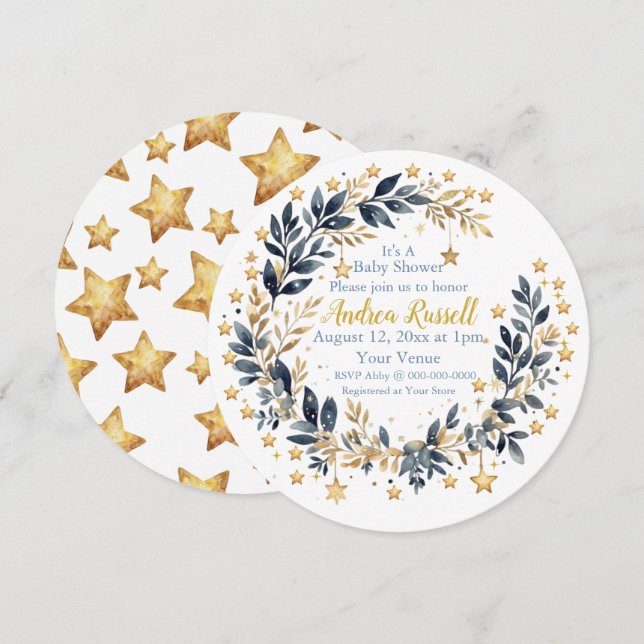 Boho Stars Greenery Baby Shower Invitation Spara Datumet (Fram/baksida)