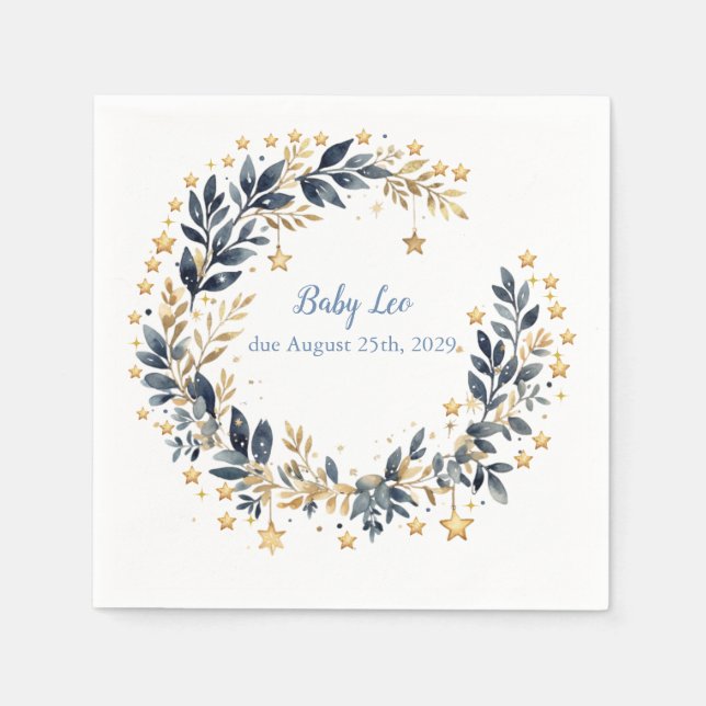 Boho Stars Greenery Baby Shower  Pappersservett (Framsidan)