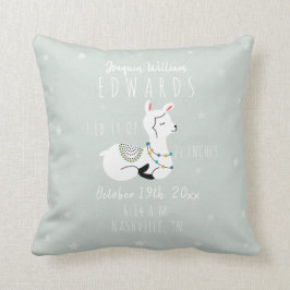 Boho Stars Llama Blue Boy Birth Stats Nursery Kudde
