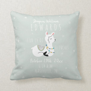 Boho Stars Llama Blue Boy Birth Stats Nursery Kudde