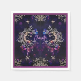 Boho Stars & Måne Lila Lägg till Namn-födelsedag Pappersservett
