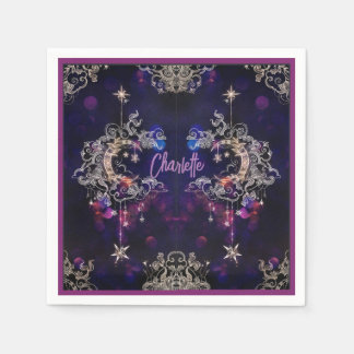 Boho Stars & Måne Lila Lägg till Namn-födelsedag Pappersservett