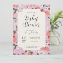 Boho Stawberry Blommigt Baby Shower-inbjudan
