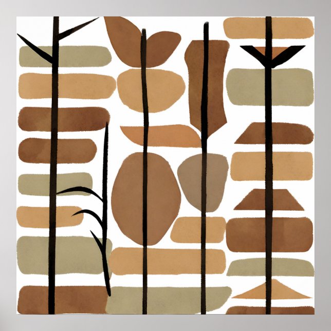 Boho Sten Polygon Löv, botaniska konsten stil Mode Poster (Framsidan)