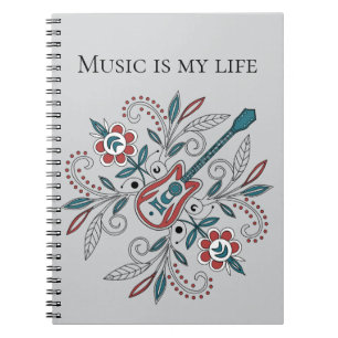 Boho Sten'n'Roll guitar med blommor Anteckningsbok