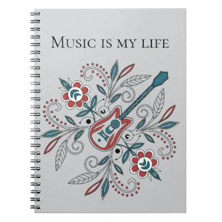 Boho Sten'n'Roll guitar med blommor Anteckningsbok