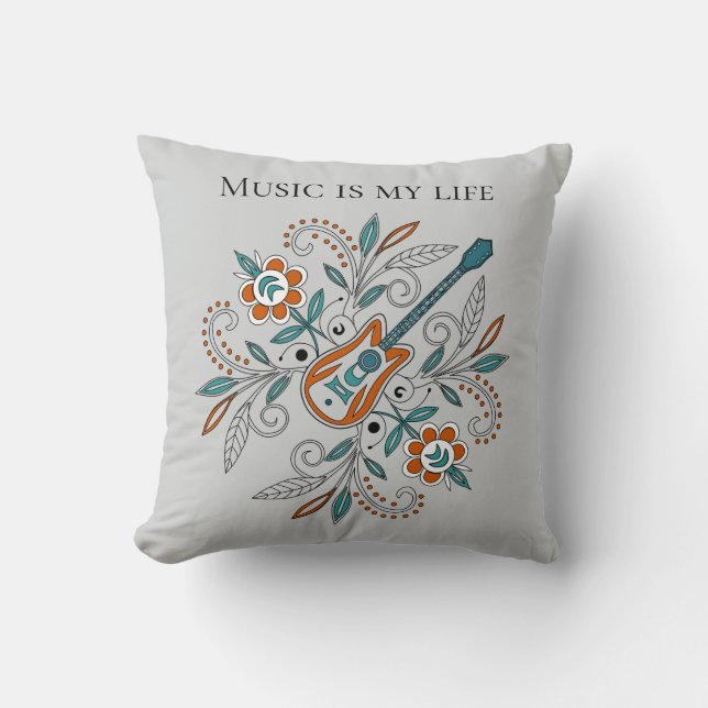 Boho Sten'n'Roll guitar med blommor Kudde (Framsida)