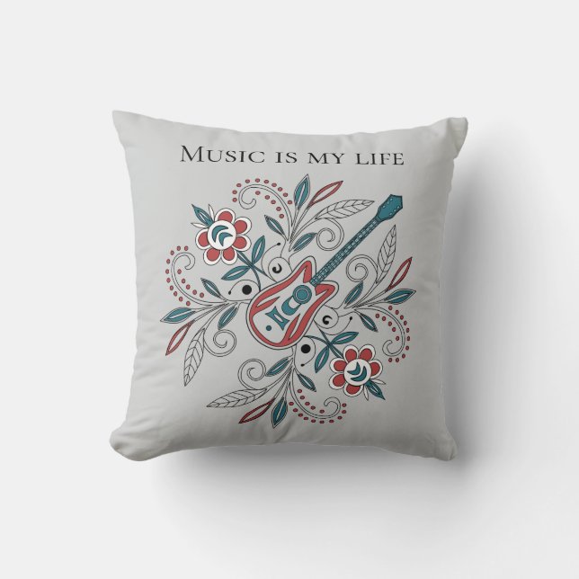 Boho Sten'n'Roll guitar med blommor Kudde (Framsida)