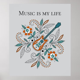 Boho Sten'n'Roll guitar med blommor Poster