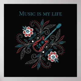 Boho Sten'n'Roll guitar med blommor Poster