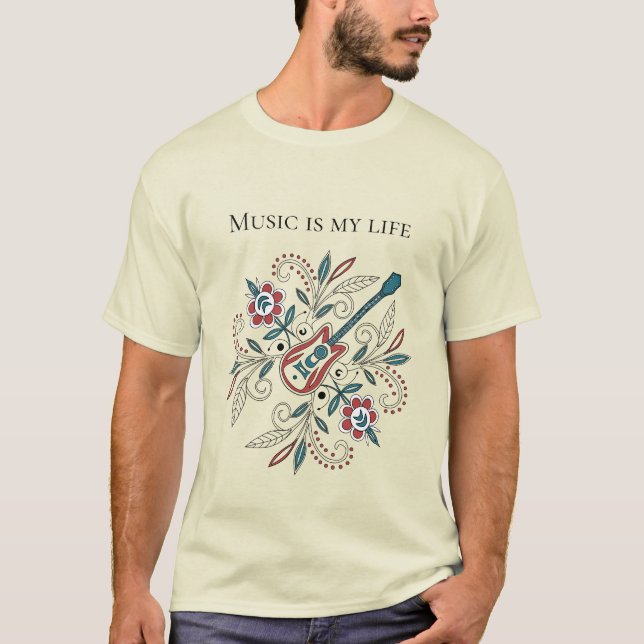 Boho Sten'n'Roll guitar med blommor T Shirt (Framsida)