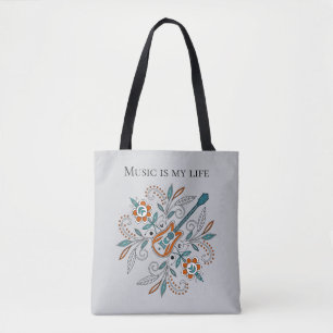 Boho Sten'n'Roll guitar med blommor Tygkasse