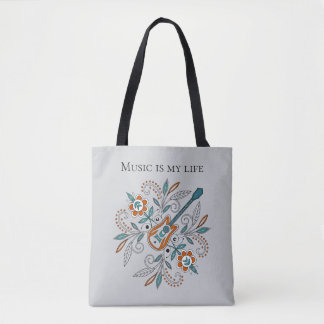 Boho Sten'n'Roll guitar med blommor Tygkasse