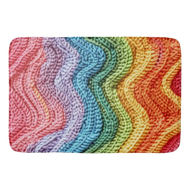 Boho-stickad randig färgrik, mysig och hantverksmä badrumsmatta (Framsidan)