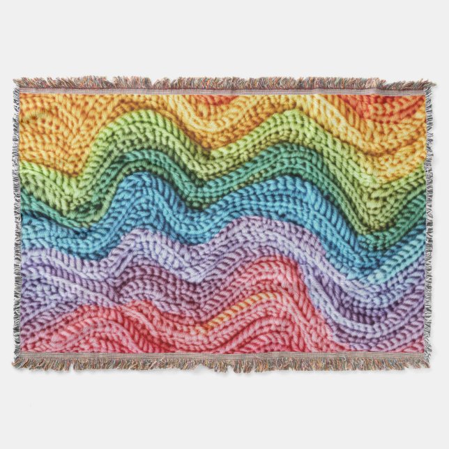 Boho-stickad randig färgrik, mysig och hantverksmä filt (Framsidan)