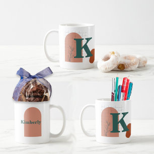 Boho Stil Anpassningsbar Monogram och Namn Färgad Kaffemugg