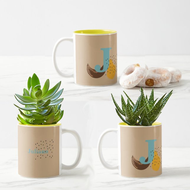 Boho Stil Anpassningsbar Monogram och Namn Färgad Två-Tonad Mugg (Skapare uppladdad)