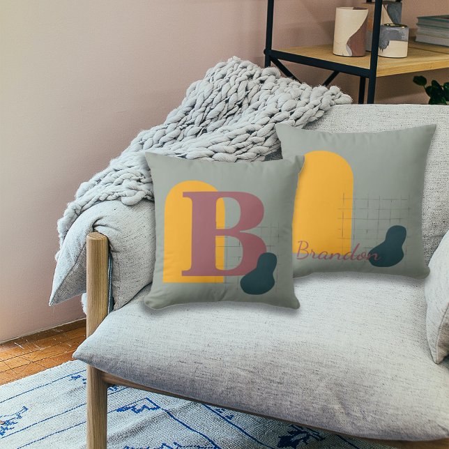 Boho Stil Anpassningsbar Monogram och Namn Kudde (Skapare uppladdad)