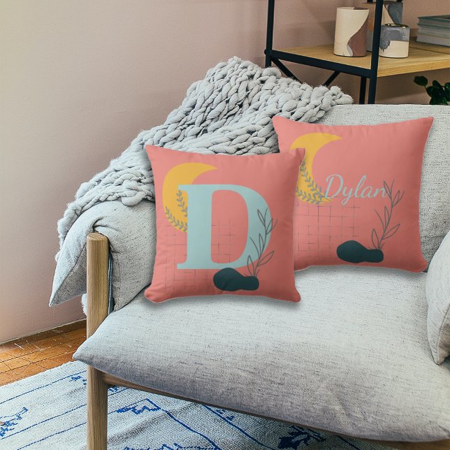 Boho Stil Anpassningsbar Monogram och Namn Kudde (Skapare uppladdad)