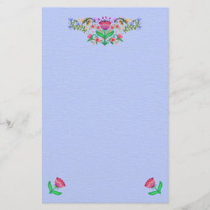 Boho Stil Blommigt Gräns på Light Blue Brevpapper