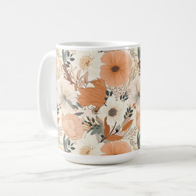 Boho stil blommor mönster light färg kaffemugg (Framsida vänster)