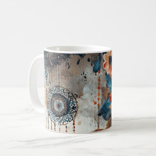 Boho stil-design med drömmare kaffemugg (Framsida vänster)