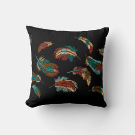 Boho Stil Embroied Colorful Feathers Black Kudde