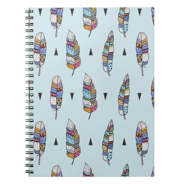 Boho Stil Feather Hand plockade Anteckningsbok (Framsidan)