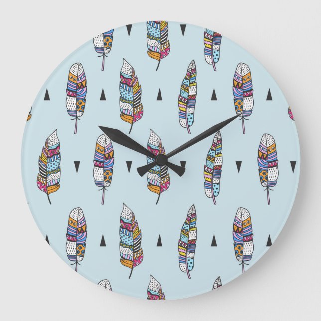 Boho Stil Feather Hand plockade Stor Klocka (Framsida)