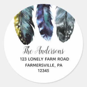 Boho Stil Feathers Round Returetiketters Runt Klistermärke