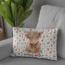 Boho Stil Highland Cow Natural Cute Blommigt Desig Prydnadskudde