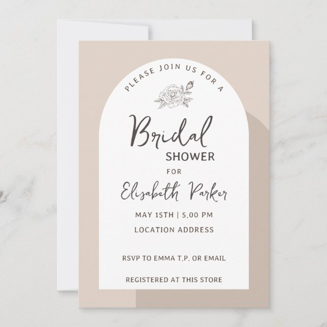 Boho Stil minimalist Brown Färg Möhippa Inbjudningar (Framsida)