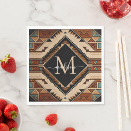 Boho Stil Monogram för Indian-kulturen Pappersservett