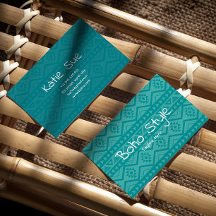 Boho Stil Native Blue Mönster Ethnic Monogram Visitkort