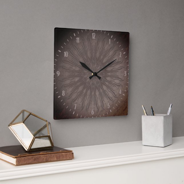 Boho-stil organisk solstrålning mandala jordnära b fyrkantig klocka (Kontor)
