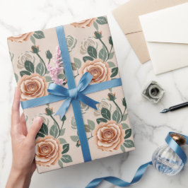 Boho-stil rosor i pastellorange och salvia grön presentpapper