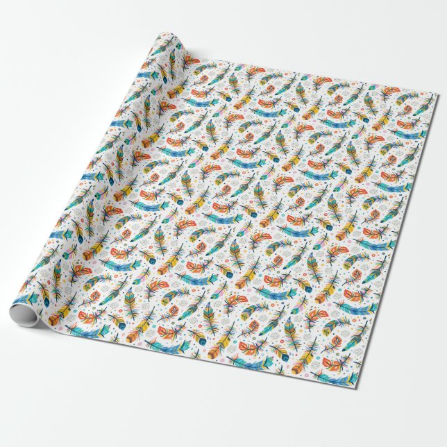 Boho stil, sömlös ludd mönster. presentpapper (Utrullad)