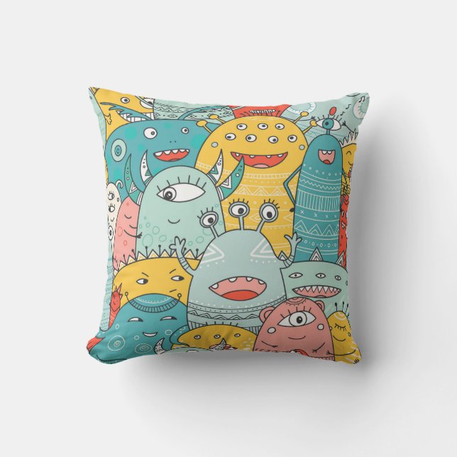 Boho stil söta monster, sömlös. kudde (Framsida)