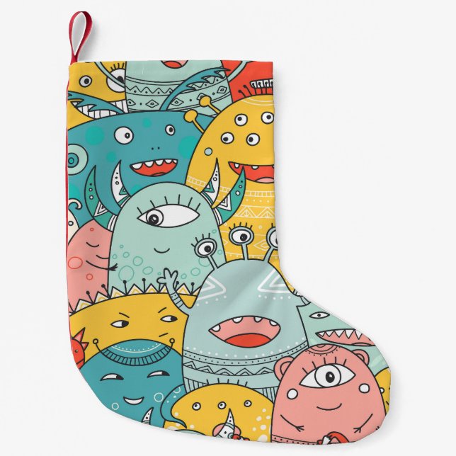 Boho stil söta monster, sömlös. liten julstrumpa (Framsidan)